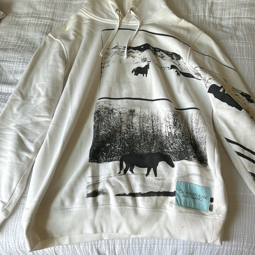 Calvin Klein White Hoodie, Collab with Andy Warhol